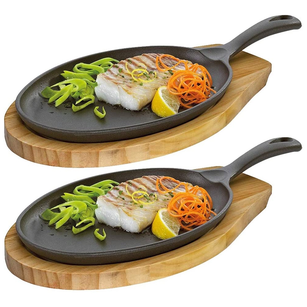 Küchenprofi - BBQ Grill-/Servierpfanne oval mit Holzbrett - 2er Set