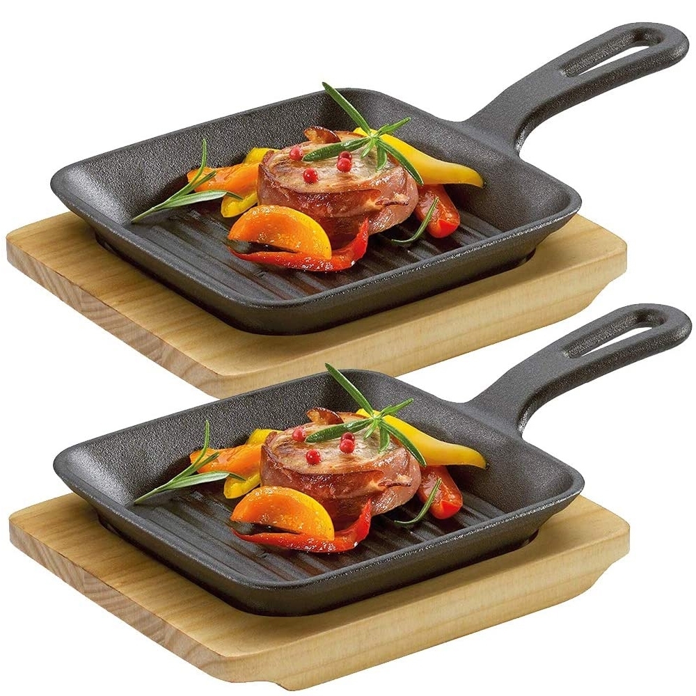 Küchenprofi - BBQ grill / serving pan with wooden board - 2 pack