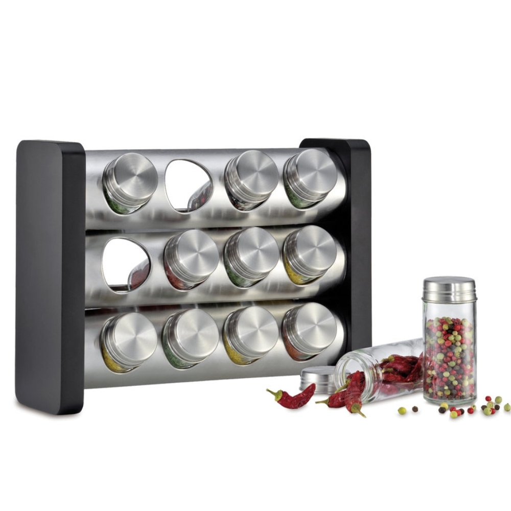 Küchenprofi - Spice rack with 12 glasses black