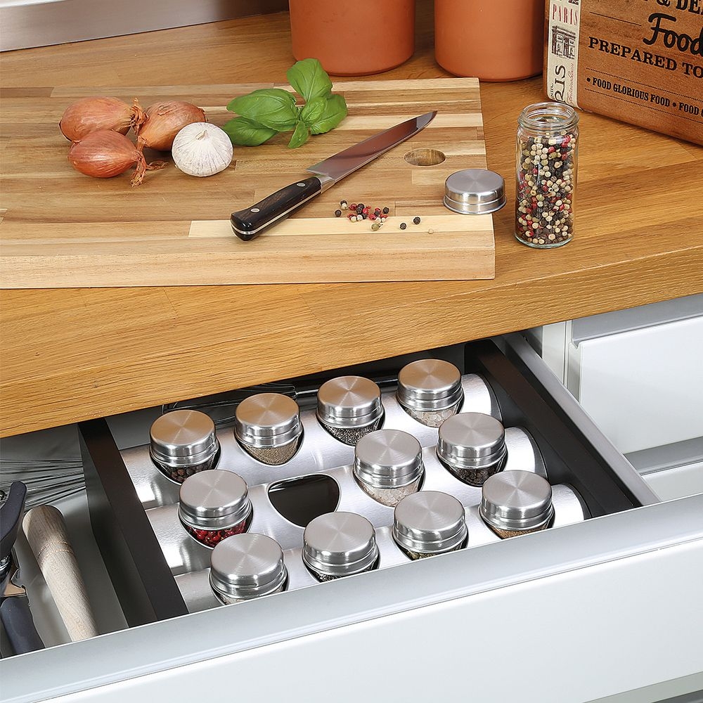 Küchenprofi - Spice rack with 12 glasses black