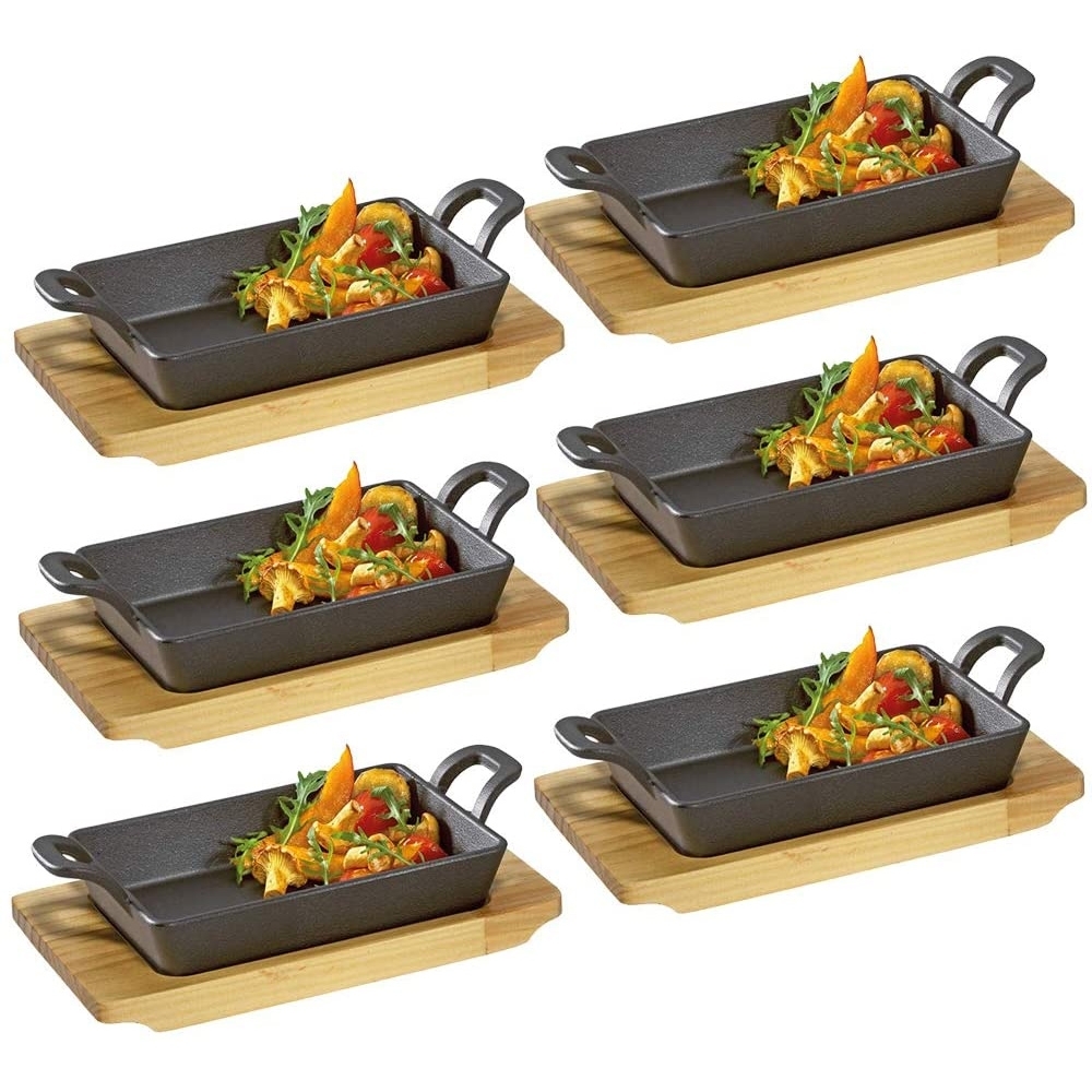 Küchenprofi - BBQ Grill-/Servierpfanne eckig mit Holzbrett - 6er set