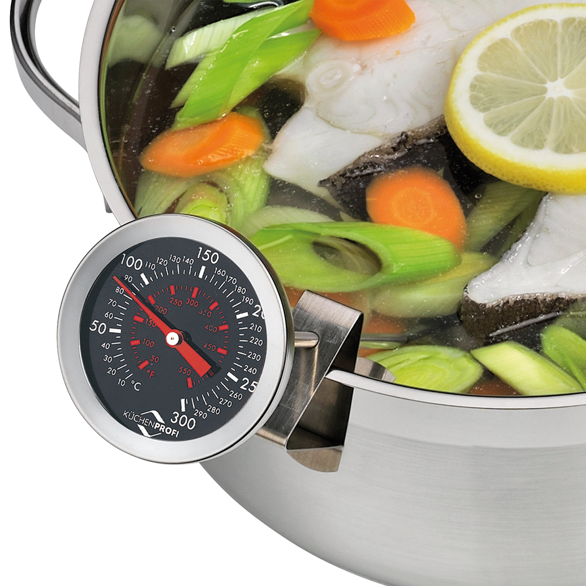 Küchenprofi frying thermometer black on pot