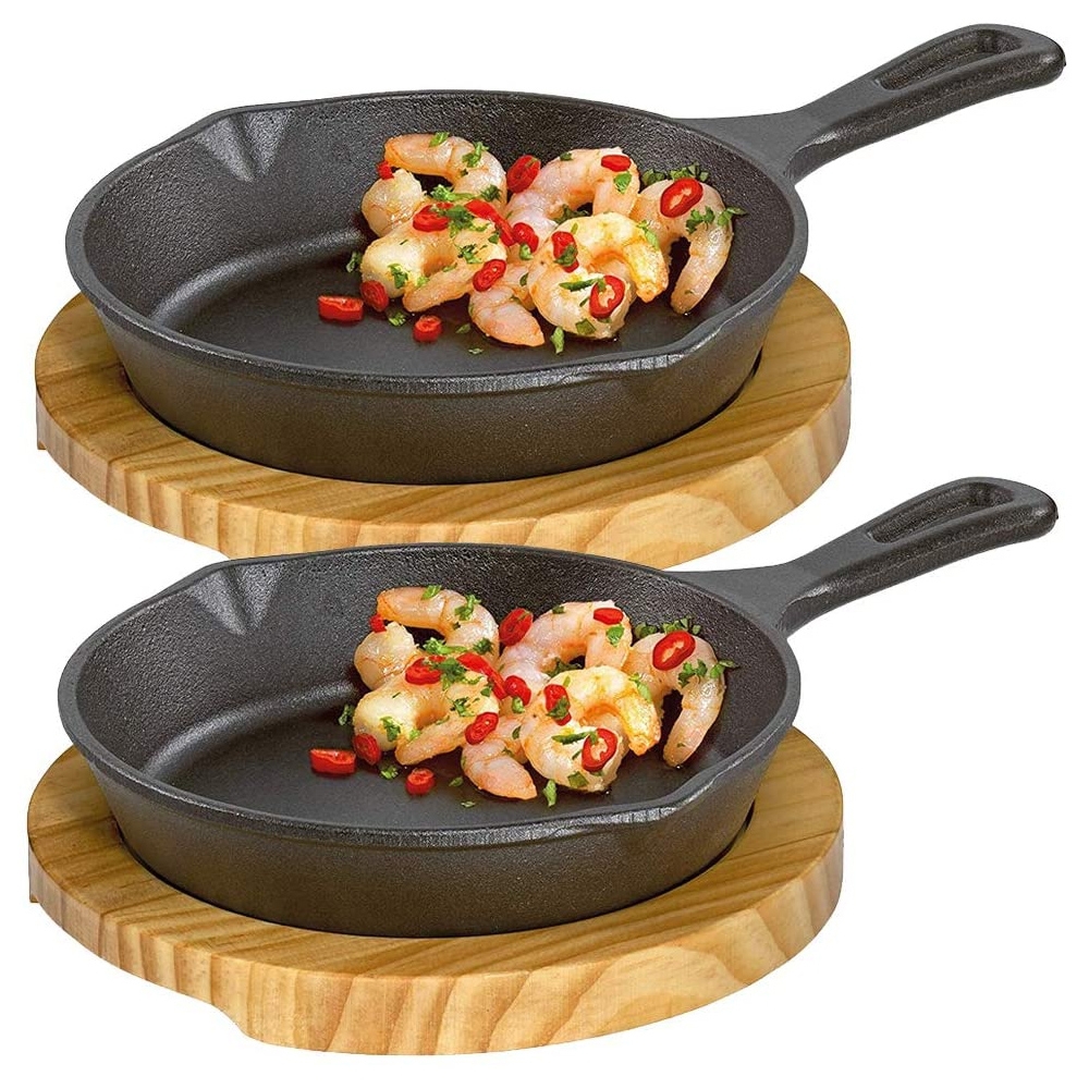 Küchenprofi - BBQ Servierpfanne rund mit Holzbrett - 2er Set