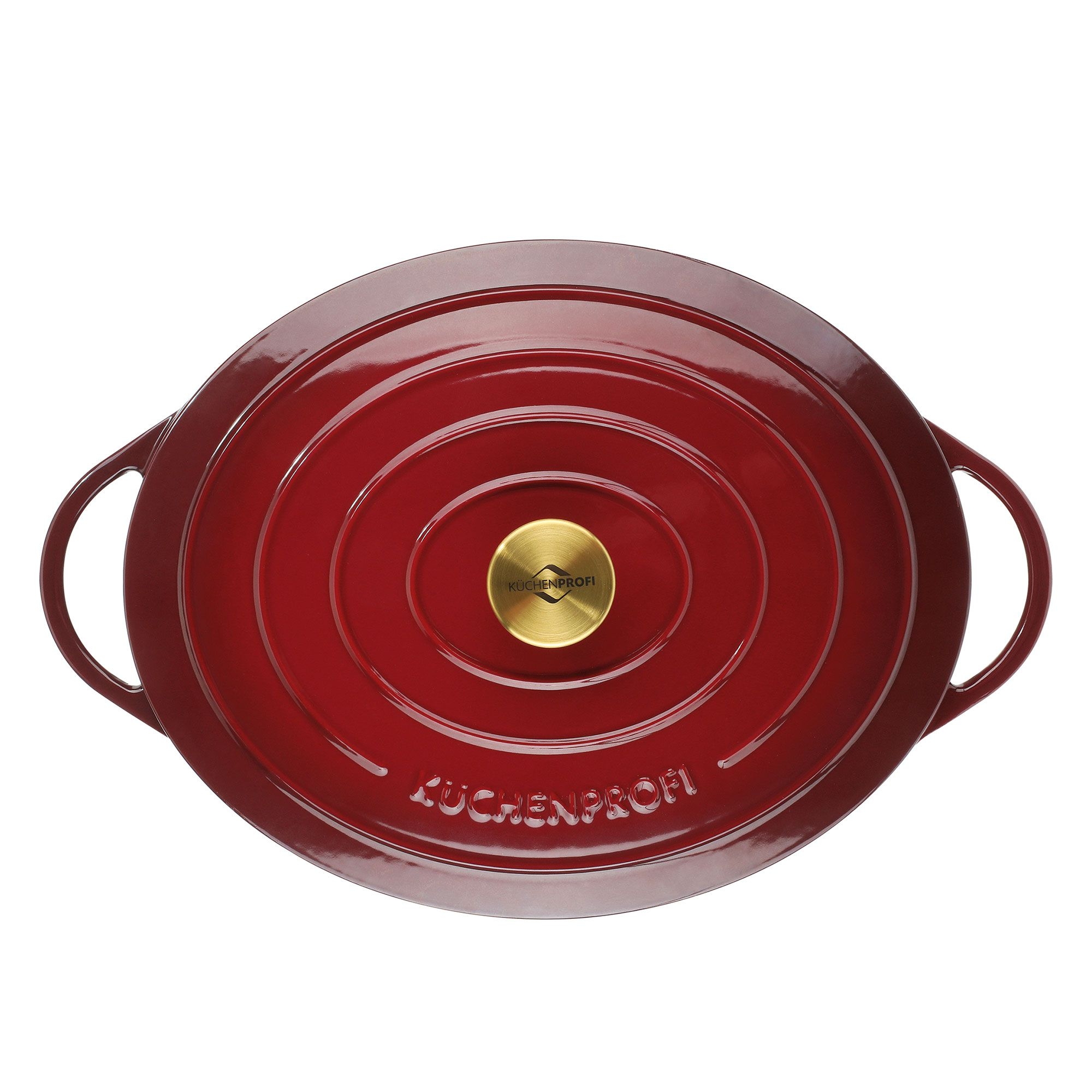 Red oval KÜCHENPROFI cast iron roaster with lid